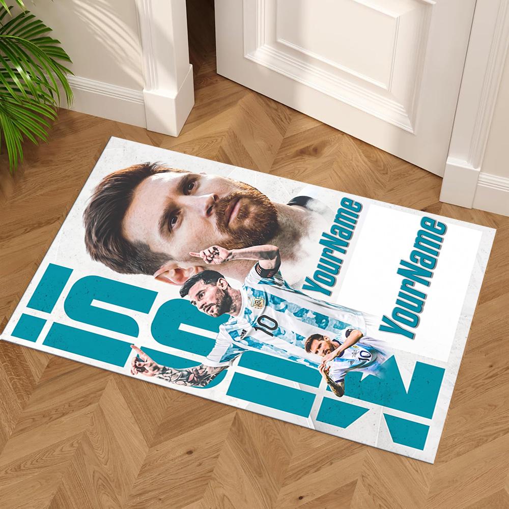 Messi Customize Text Floor Mat Design for Outdoor Dining Room Hallway Entryway Anti-slip Rug Decorate Offices Perfect Gift for Friends & Family