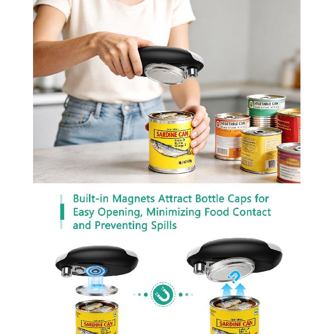 Electric Can Opener Automatic Jar Opener Portable Rechargeable Kitchen Can Opener Hands‑Free One Touch Tin Can Opener for Home C 6