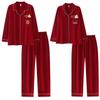 Red Turn-Down Collar Couple Pajamas - Long Sleeve, Plus Size, Korean Style Festive Homewear