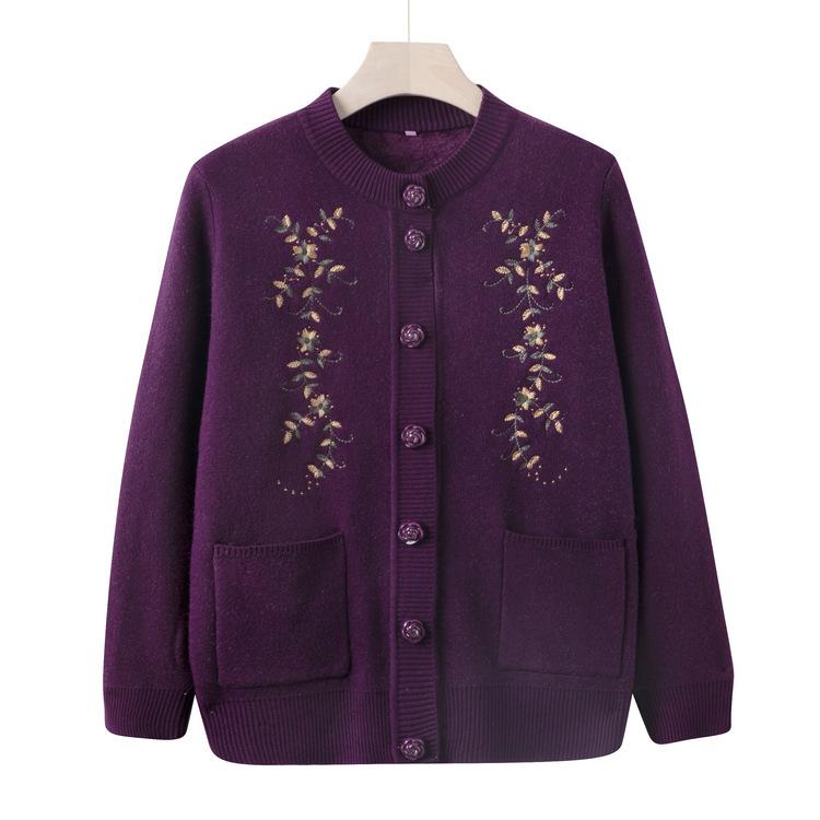 Middle-aged and Elderly People In Autumn Plus Velvet Thick Knitted Sweater Mother Coat Grandma Cardigan Sweater Winter Clothes Old Lady Clothes