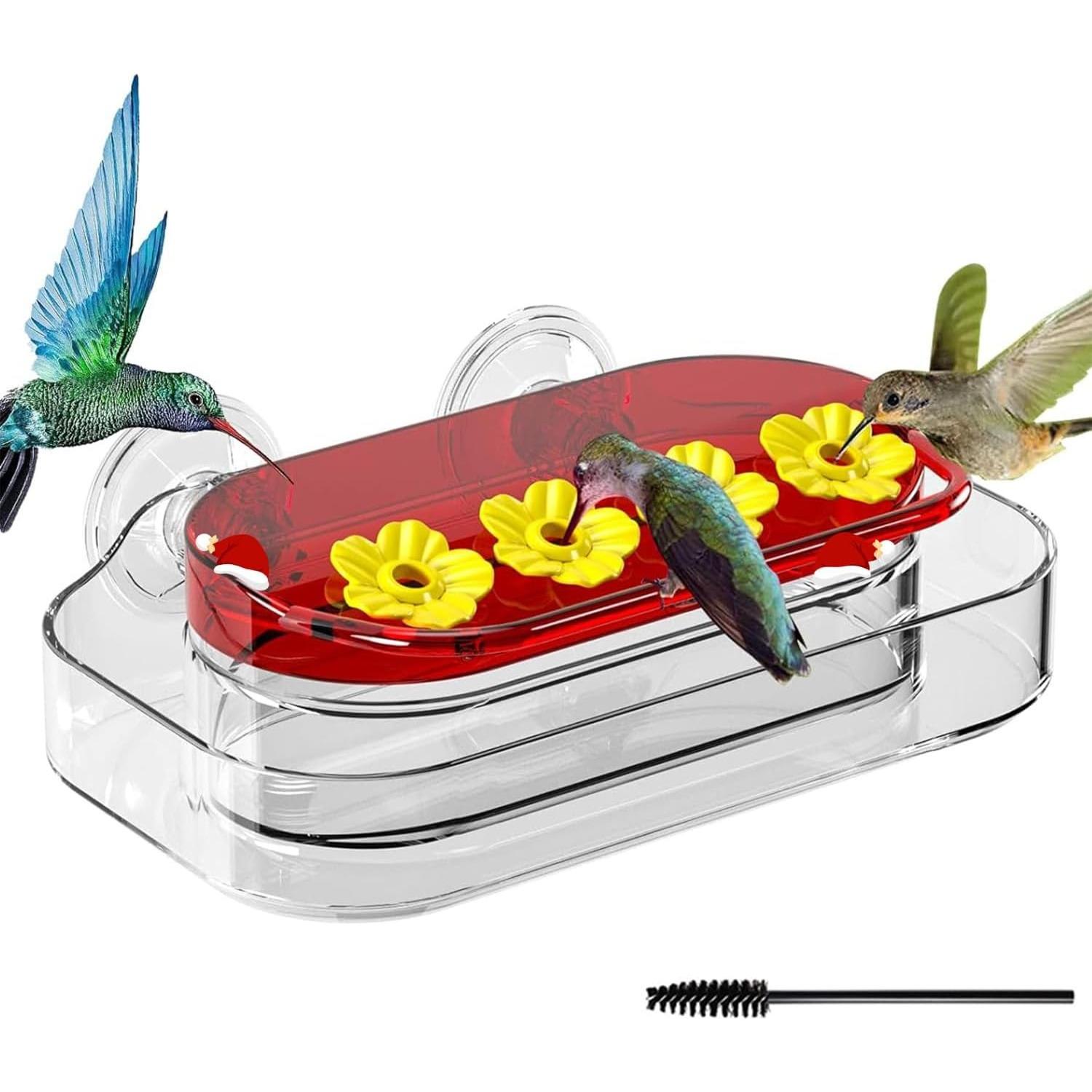 Redboat Window Hummingbird Feeder,Strong Suction Cup Hummingbird Feeder with 4 Feeding Ports,Easy to Clean and Refill Plastic Humming Bird Feeder