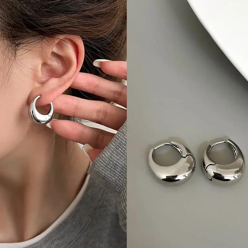 Stainless Steel Smooth Metal Chunky Hoop Earrings for Women Fashion Round Circle Hoops Statement Earrings 2024 Trendy Zircon