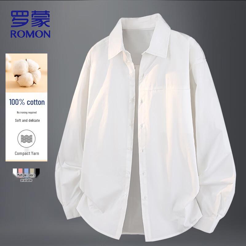 ROMON Men s Solid Color Long Sleeve Casual Business Shirt 2XL