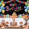 2D Black Birthday Background with Balloons and Cake Photo Background