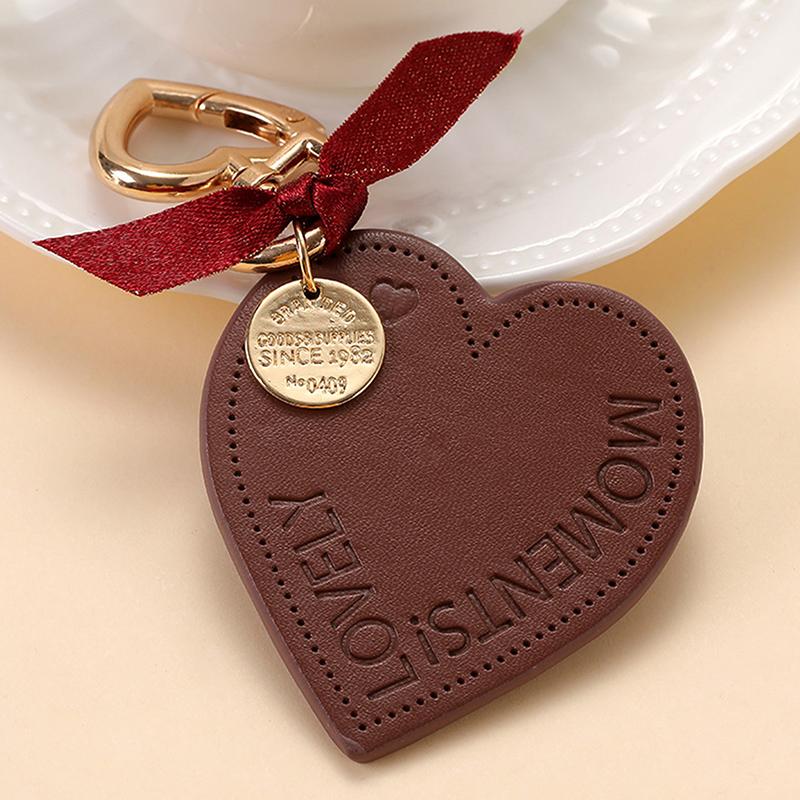 Women Leather Heart Keychain  Leather Heart Shape Keychain Car Key Holder Home Key Ring Charm Bag Car Pendant Gift