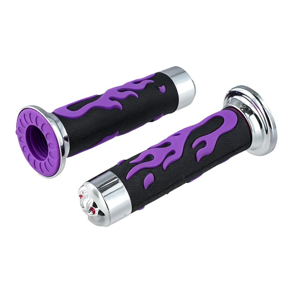 Flame Skull Throttle Knob Grips for 7/8 inch 22mm Motorcycle Handlebars Soft Rubber Construction for Rider Comfort and Safety