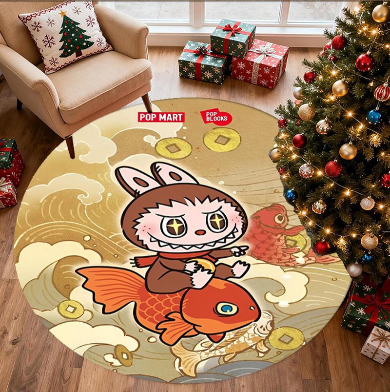 Labubu Pattern Round Rug, Indoor/Outdoor Mat, for Picnic, Gameroom, Bedroom, Office, Living Room, Home Decor Carpet, Birthday Gift