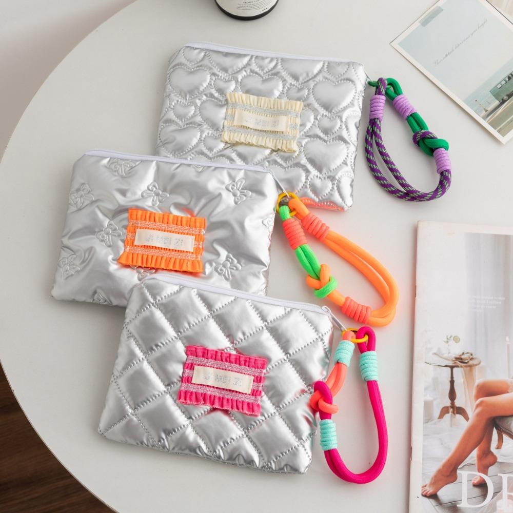 New Silver Color Coin Purse Cotton Hanging Rope Small Item Bag Heart Shape Cosmetic Bag