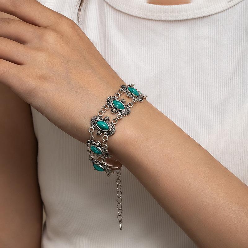 Retro Turquoise Bracelet Ethnic Style Jewelry Women's Light Luxury Style Bracelet