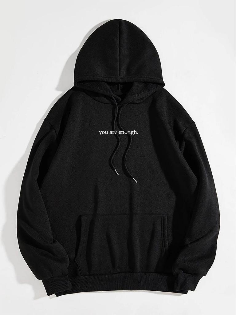 Damen Fleecegefüttertes Kapuzensweatshirt mit Buchstabenaufdruck, Unifarben, Kordelzug, Europäische Größe