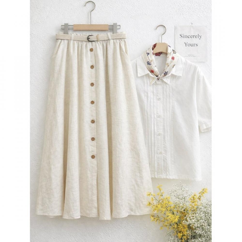 Shop Women Back Banding Summer Linen Lined Front Button Long Skirt Jr Wsk 5276