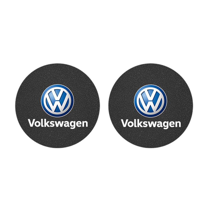 2Pcs Car Logo Coaster Suede Water Cup Anti-Slip Pads Keychain For VW Golf Amarok T5 Phaeton Teramont ID3 Tiguan T-Cross Passat