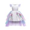 2020 Einhorn Kleid Mädchen Prinzessinnenkleid Regenbogen Kuchen Kleid Netz Abnehmbarer Umhang Halloween Außenhandel