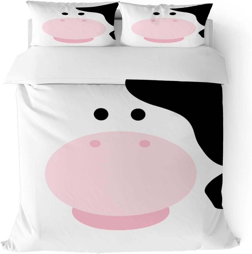 Cartoon Farmhouse Duvet  Cover Set Queen King Size Cute Cow Farm Animal Bedding Set 3 Piece Set with 2 Pillowcases No Quilt
