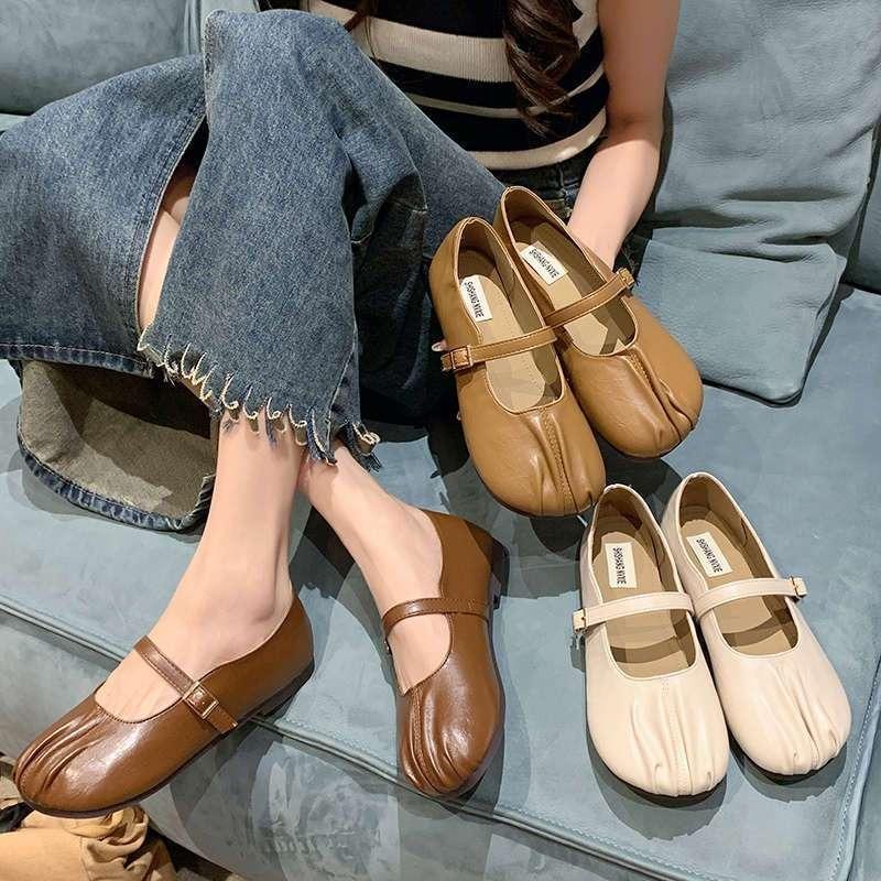 Soft-soled grandma shoes gentle small leather shoes Doudou shoes women's spring and summer new flat-soled shallow mouth Mary Jane single shoes