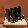10086-2 Fashion Skinny Leg Boots Pointed Glossy High Heel Short Boots Autumn New Belt Buckle Skinny Heel Short Women's Boots