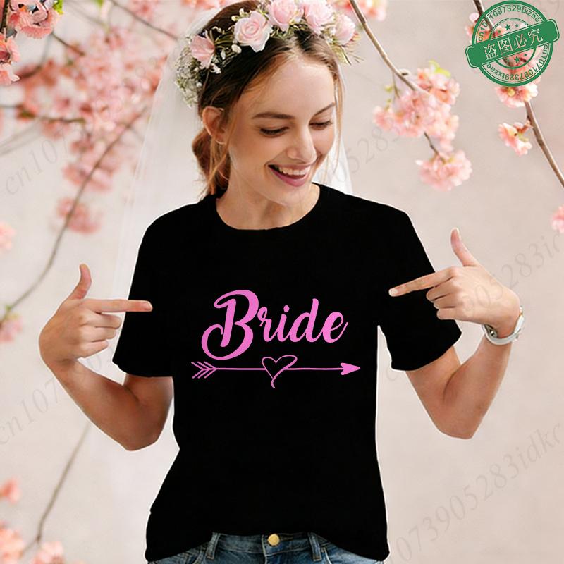 Team Bride Squad Matching T-Shirts, Arrow Heart Graphic Tees, Short Sleeve O Neck Tops for Bachelorette Party & Bridal Shower
