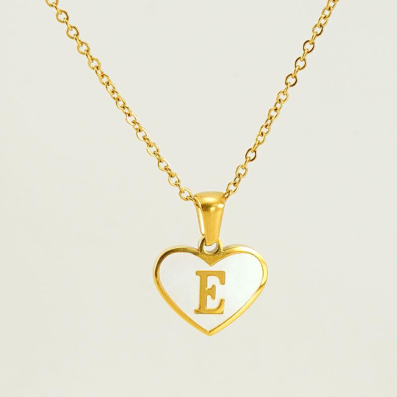 Personalized Heart Letter Necklace: Stainless Steel & Natural Shell Clavicle Chain