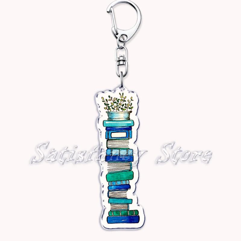 Pastel I Heart Flowery Books Keychains Ring for Accessories Bag Pendant Key Chain Keyring Jewelry Fans Lovers Gifts