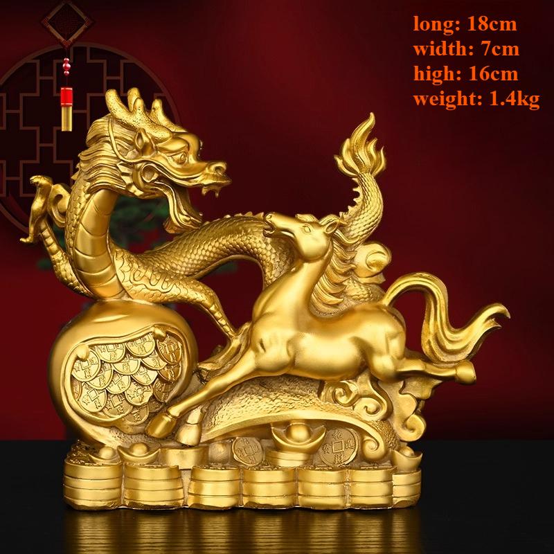 Brass Dragon Horse Spirit Chinese Dragon Ornament Copper Horse Crafted Home Decor for Living Room Gift