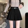 Women's 2024 High-Waist Khaki Woolen Pleated A-Line Shorts for Autumn/Winter