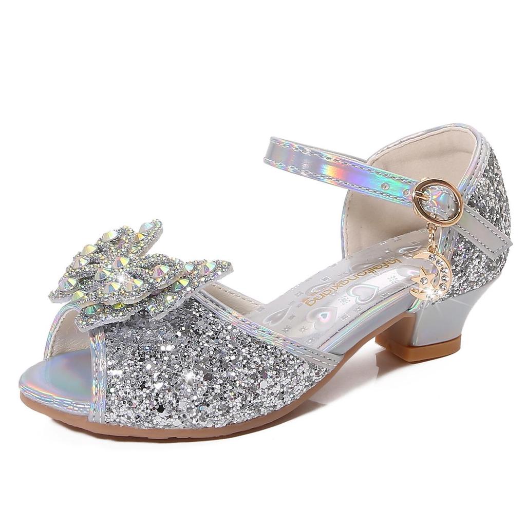 2025 New Summer Girls' Princess Sandals - Soft Sole Butterfly Crystal High Heels for Kids