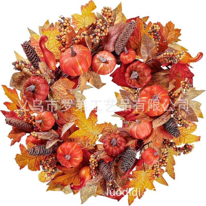 Harvest Wreath With Pumpkins Berries Vine Circle Halloween Thanksgiving Door Decor