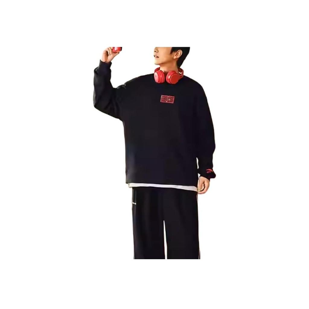 Anta Lifestyle Series Solid Color Round Neck Comfortable Breathable Versatile Loose Sweatshirt Unisex sweatshirt Black 972518709-4