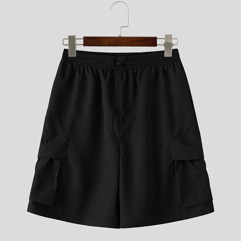 

INCERUN Men Drawstring Elastic Waist Pockets Casual Cargo Shorts Half Pants S чёрный