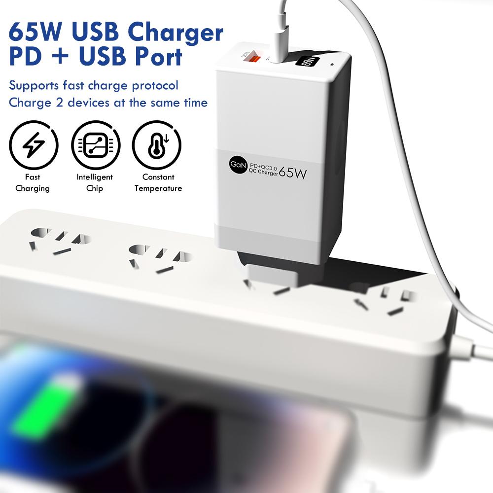 65W GaN Type C PD Charger USB Fast Charging Quick Charger 3.0 Mobile Phone Adapter For iPhone 15 Samsung Xiaomi