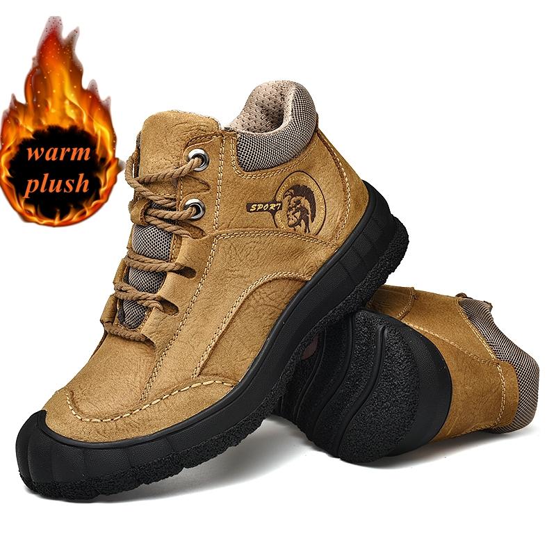 

Fashion Golden Sapling Winter Man Climbing Shoes Outdoor Thicken Warm Plush Shoes Genuine Cow Leather Male Casual Footwear Man Flat Shoe 44