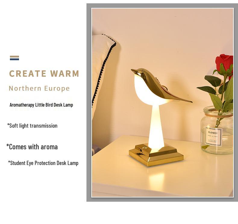 Net Celebrity Bird Aroma Desk Lamp: Creative Magpie Touch Rechargeable Decorative Night Light for Bedroom & Student Reading