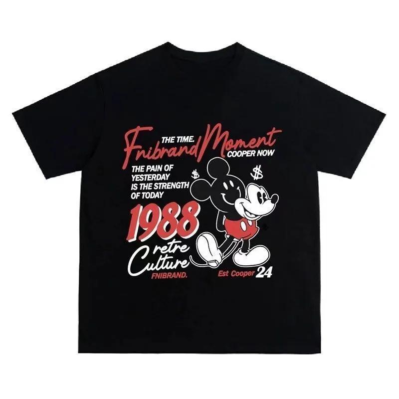 

American Mickey 1988 Printed Men s and Women s T Shirt for Men Same T-Shirt Pure Cotton Short Sleeved Top 25 New Thin Edition S чёрный