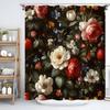 Black Floral Shower Curtain Vintage Boho Dark Rose Flower Blossom Leaves Botanical Plant Modern Elegant Aesthetic Spring Garden