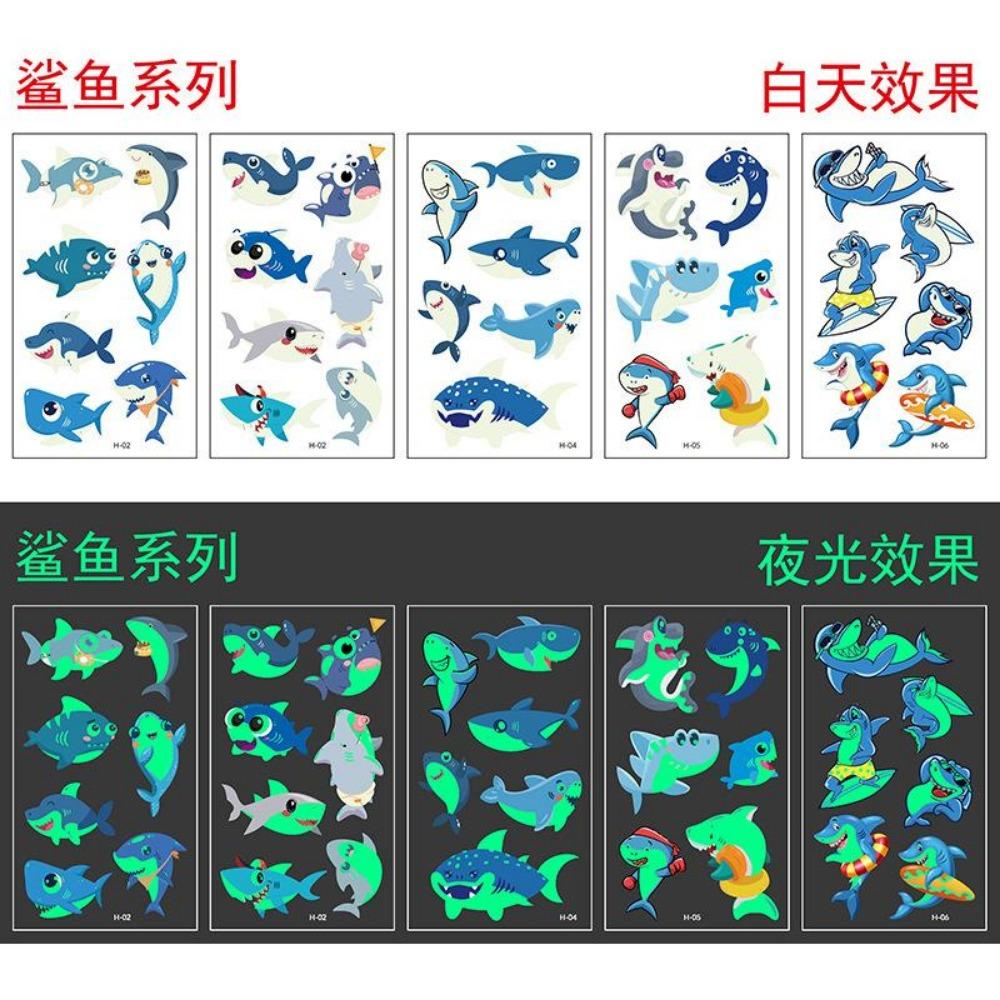 5/10Sheets Luminous Tattoo Anime Stickers Toy Children Body Art Temporary Fake Tattoos Waterproof Cartoon Unicorn Animal Mermaid