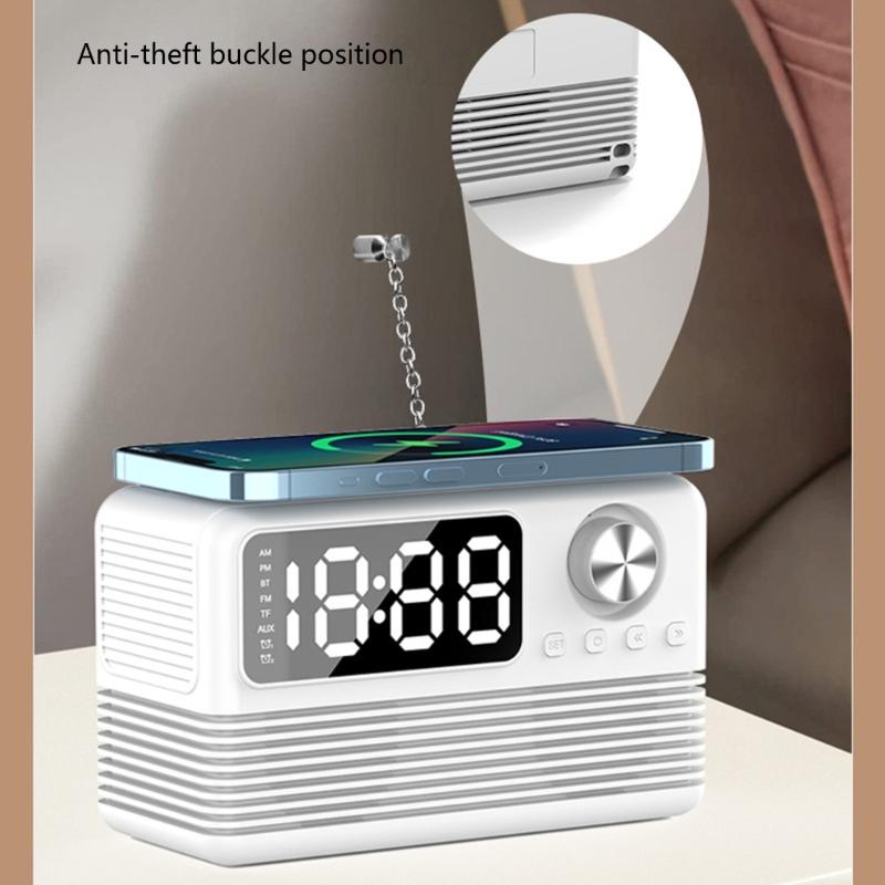 15W Wireless Charging Bluetooth-compatible Speaker with LED Mirror Clock Double Alarms Not Theft Designs Suitable for Home Office