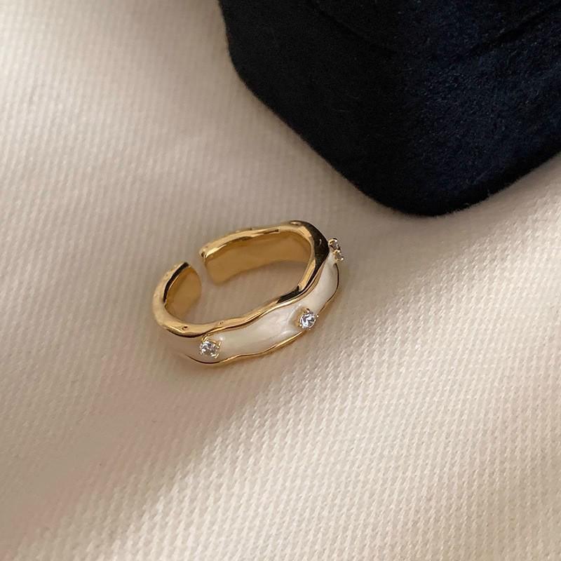 2025 Unique Blue Mother-of-Pearl Enamel Oil Drop Ring - Elegant Luxury for Girls