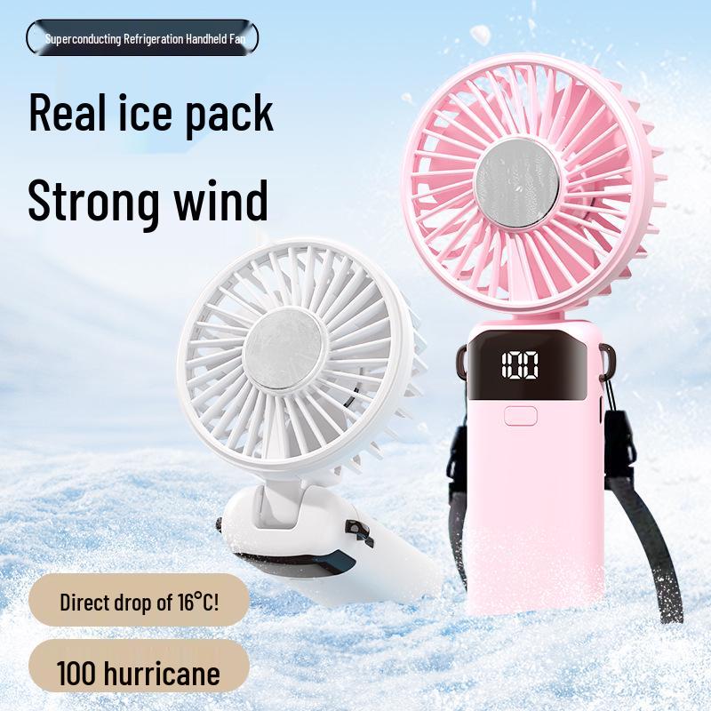 Portable Folding Neck Fan with Ice Compress for Outdoor Cooling