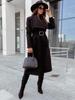 French-Inspired Wool Wrap Coat 2025 - V-Neck Single Breasted Coatigan W/ Cinched Belt, Tailored Fully Lined Outerwear for Office To Gala