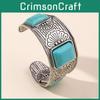 Ethnic Style Alloy Hand Jewelry With Turquoise Open Wide Bracelet For Women