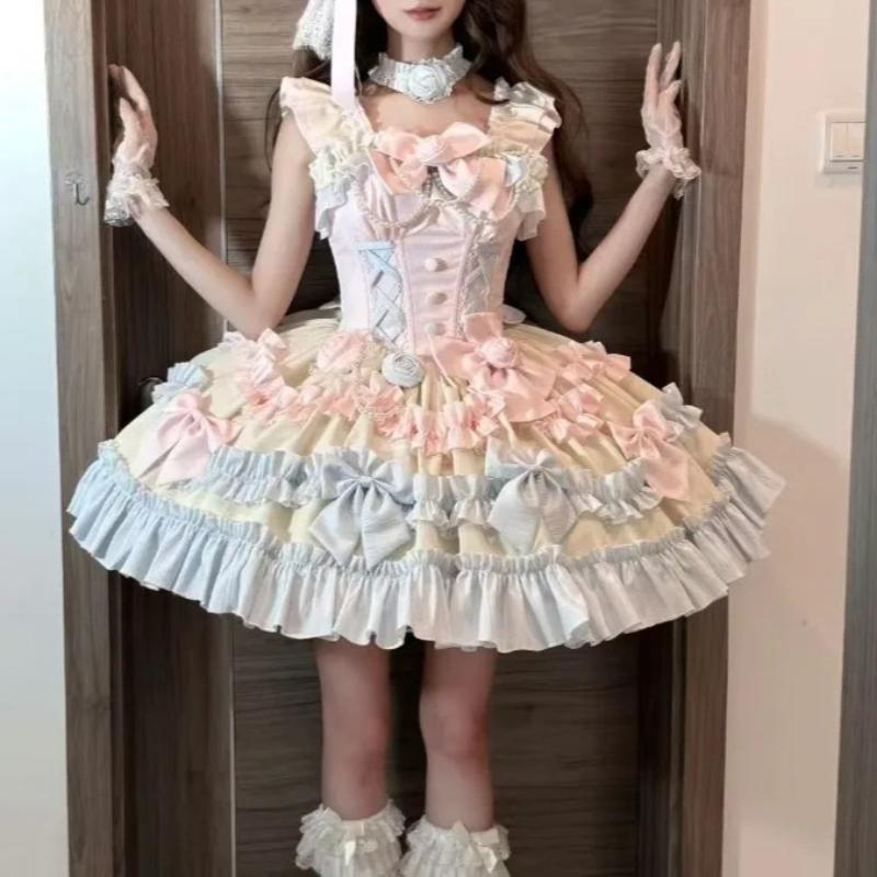 Sweet Lolita Young Girls Lolita Fashion Handmade Couture Frilly Dress Princess Core Women Boutique Wedding Party Costume