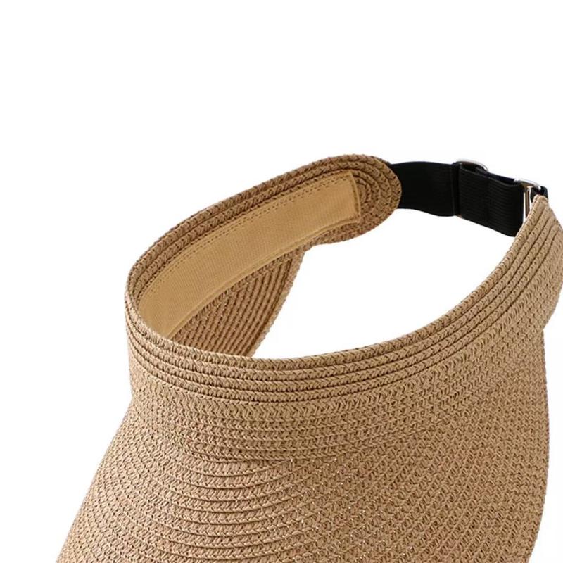 Upf50+ Wide Brim Visor Hat For Women Straw Beach Sun Visor Foldable Ponytail With Uv Protection Summer Straw Hat Beach Hats