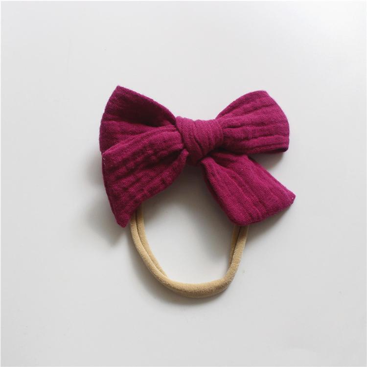Gauze Bamboo Knotted Bowknot Baby Headbands Plain Color Cotton Muslin Newborn Hair Bows