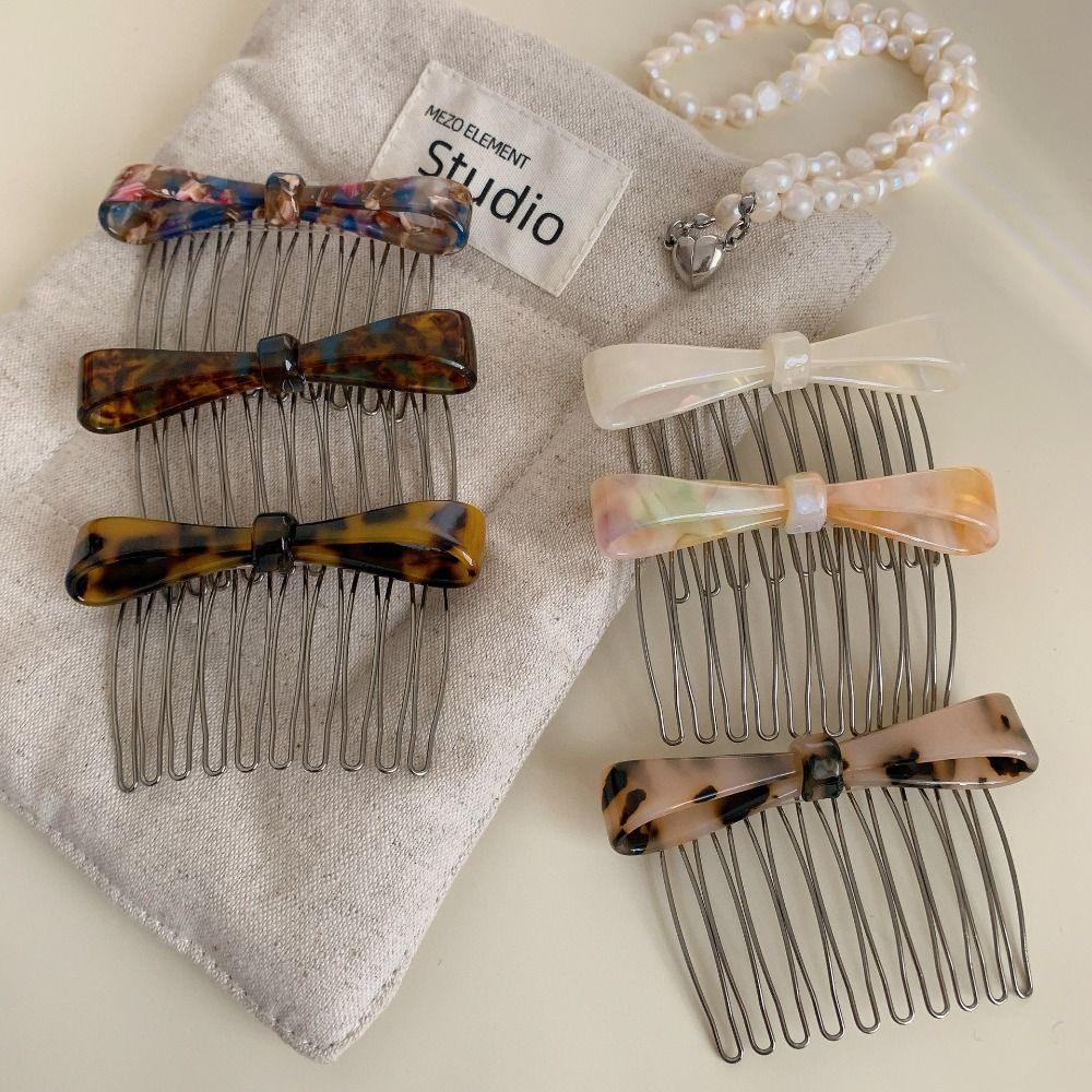 Teeth Acetic Acid Bow Hair Comb Fixed Combs Side Clip Cute Anti Slip Bangs Clip  Student