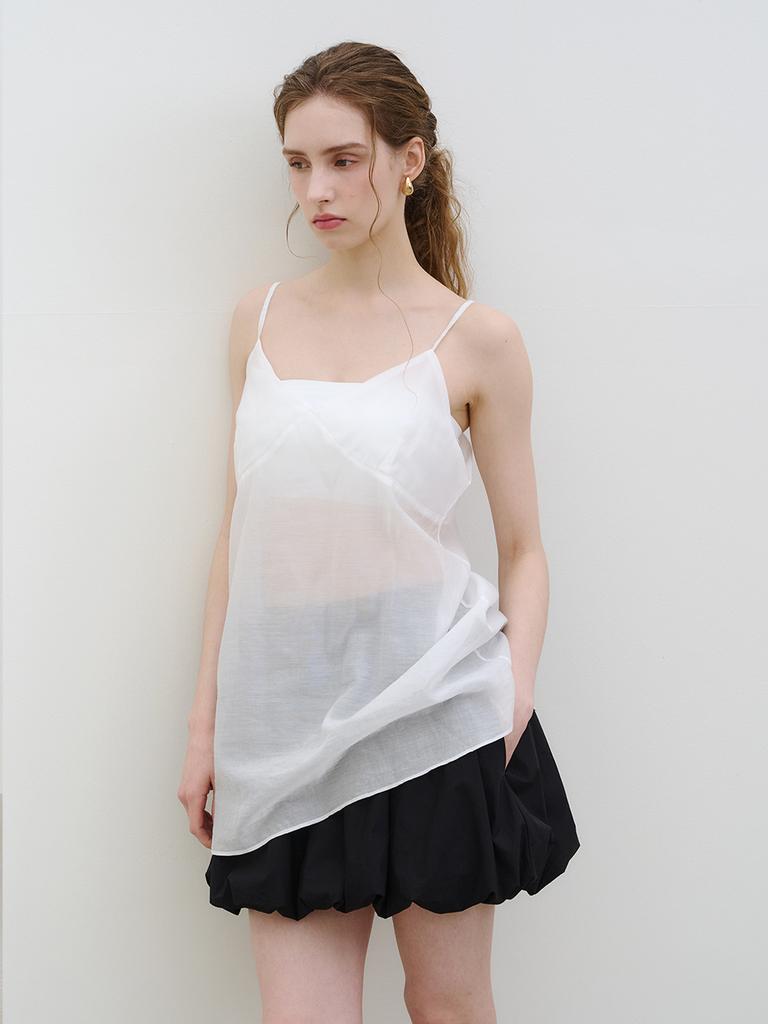MORELIKEIT See-Through Tencel Sleeveless Mini Dress White