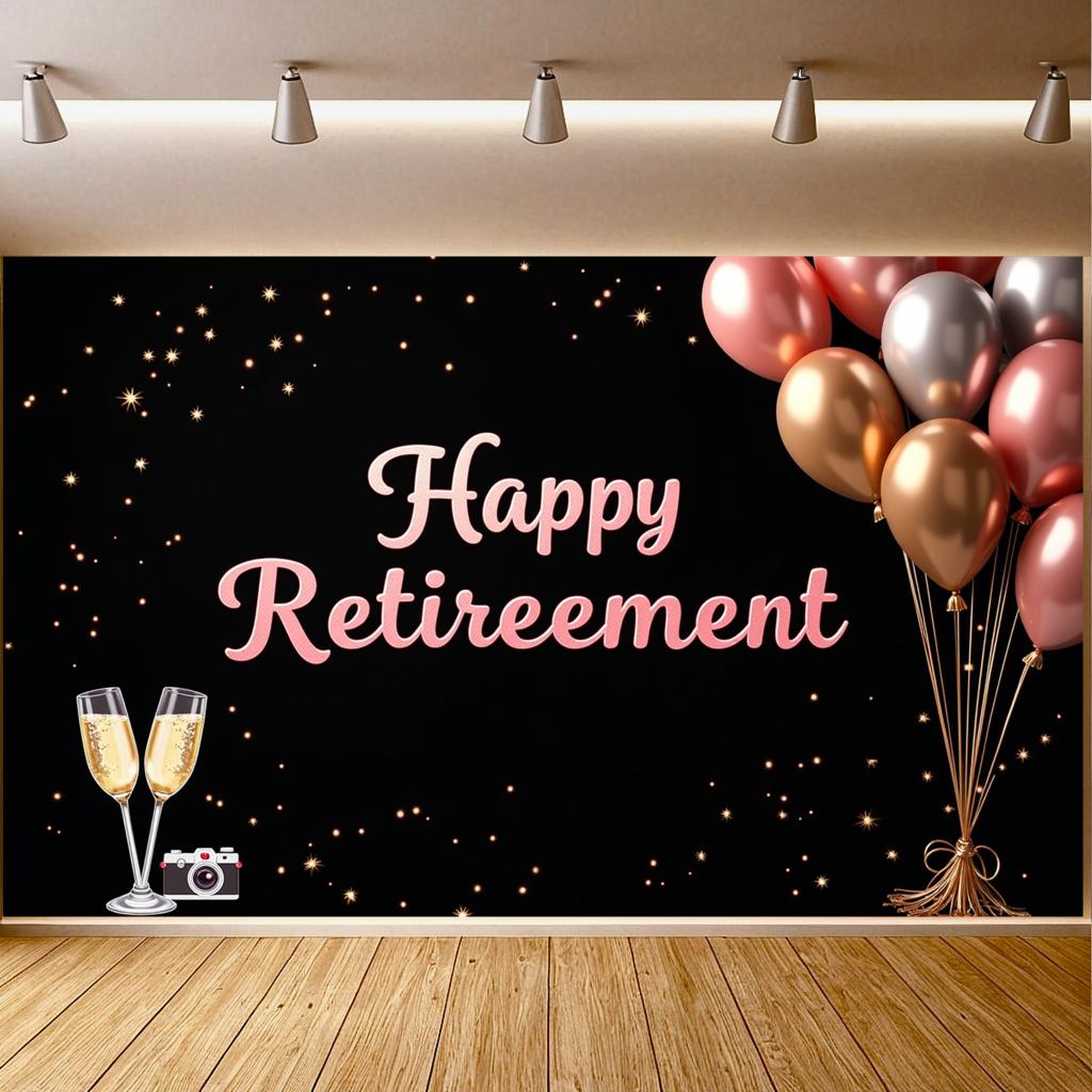 Happy Retirement Banner Balloons Retirement Theme Party Celebration Decoration Backdrop Photography Background Prop Wall Poster