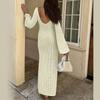Women's Long Beach Dress Color Knit Hollow Out Swimsuit Cover Up Sunwear