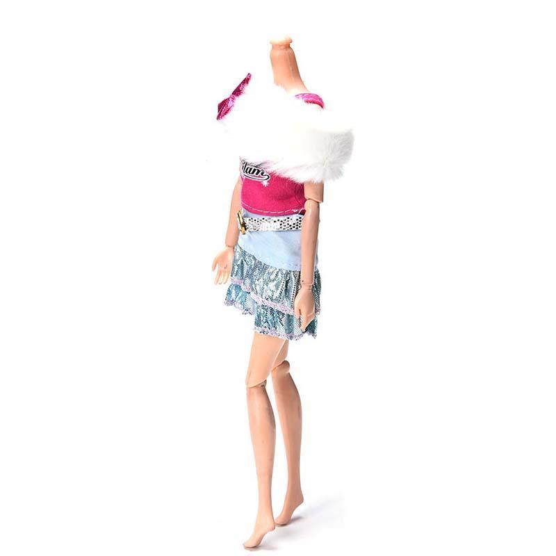 

3 шт./компл., белый меховой воротник, юбка, костюм для куклы Барби, розовый жилет, модная одежда