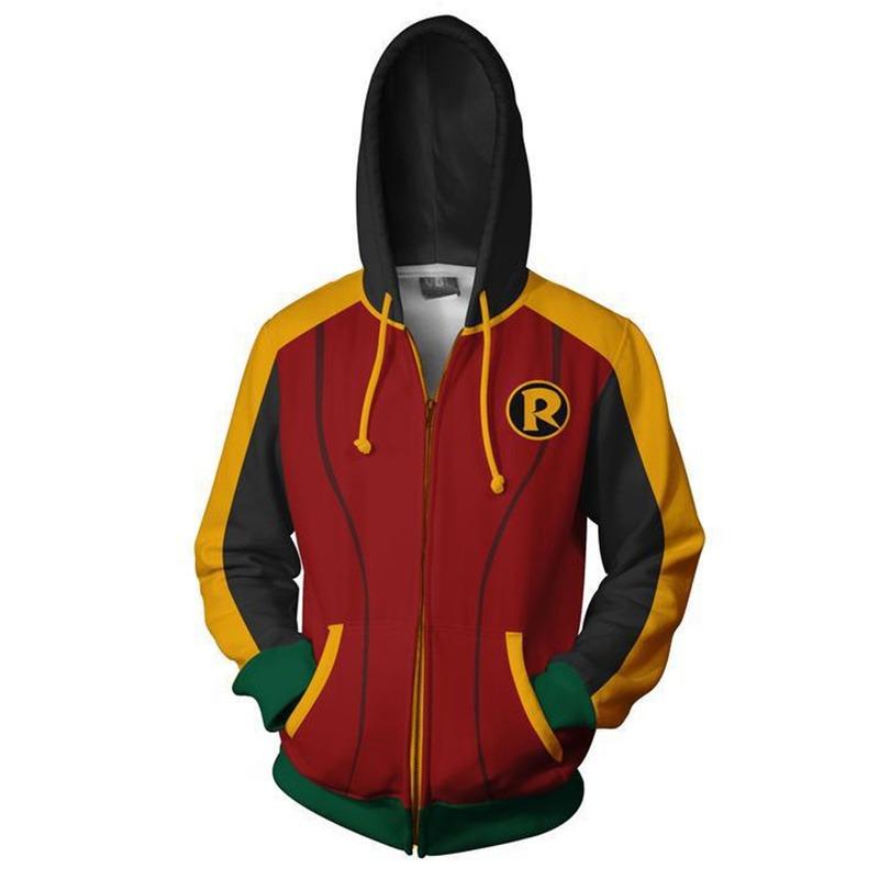 Superhero Nightwing Robin Cosplay Hoodie Costume Sweatshirt Halloween Zipper Outerwear Casual Hoodies Cosplay Costume