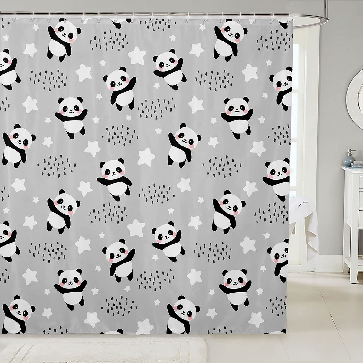 

Cartoon Playing Panda Shower Curtain Fantastic Cute Animal Printed Waterproof Polyester Bathroom Decorations Bathtub Screen W60H190(CM)-1 Pcs